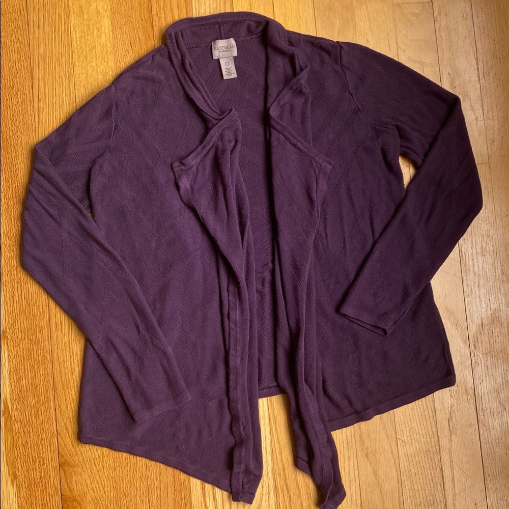 Chicos Eggplant open cardigan